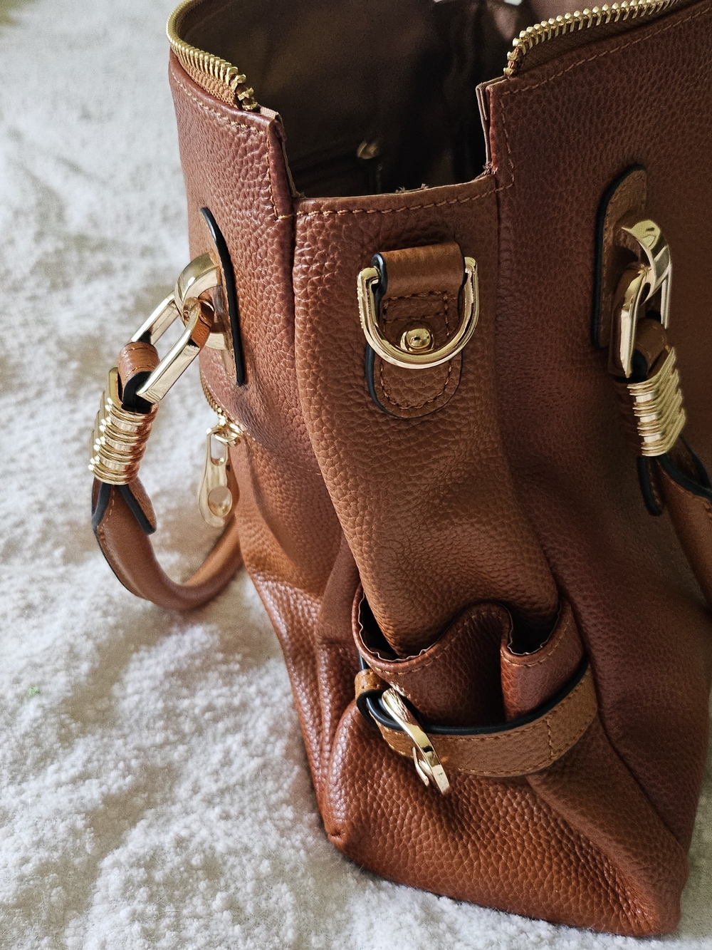 Classic Katee Leather Satchel Handbag - Elegant Everyday Tote - Picture 6 of 10